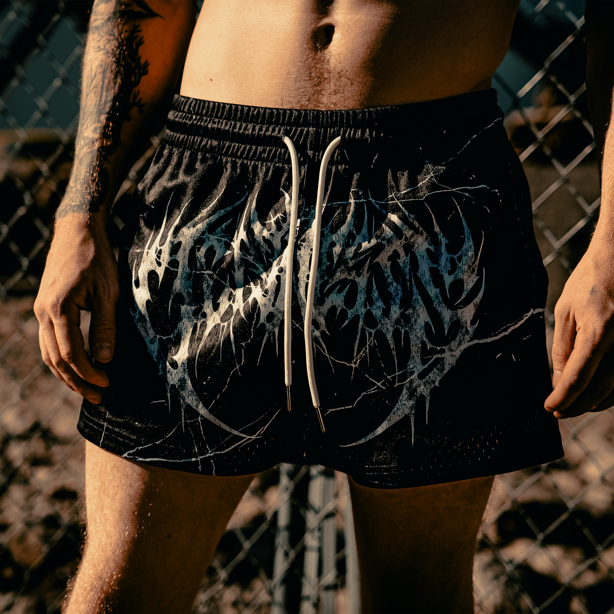 "DEATH" MID THIGH CUT SHORTS