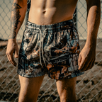 "FOREST CAMO" MID THIGH CUT SHORTS