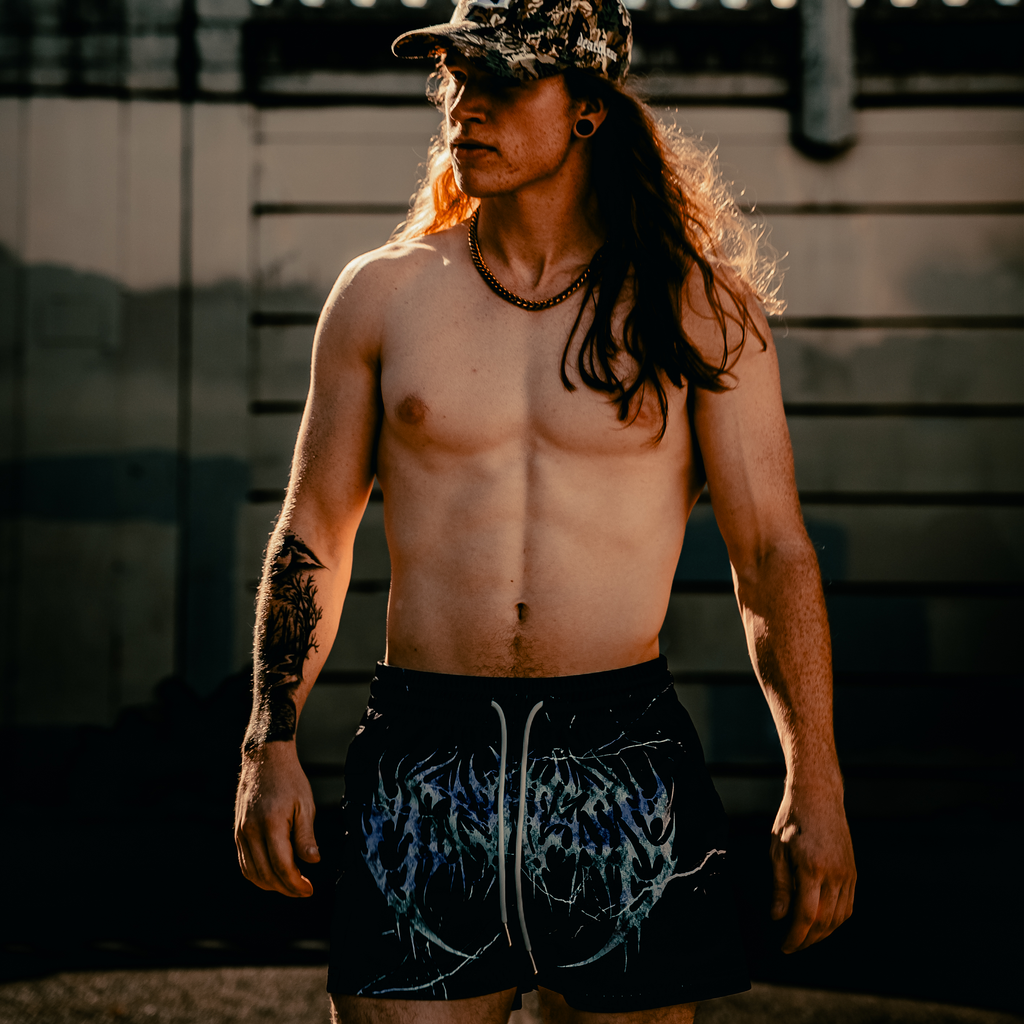 "DEATH" MID THIGH CUT SHORTS
