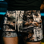 "FOREST CAMO" MID THIGH CUT SHORTS