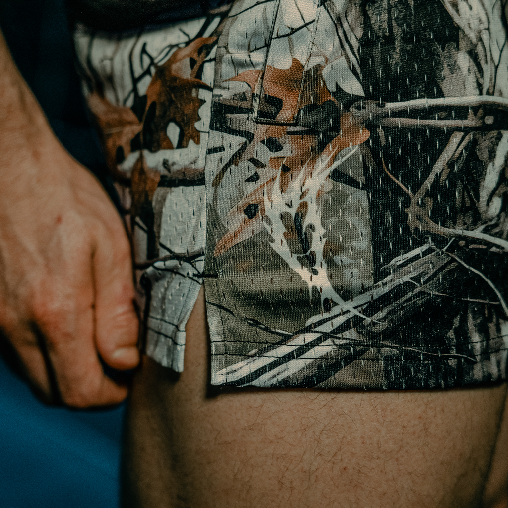 "FOREST CAMO" MID THIGH CUT SHORTS
