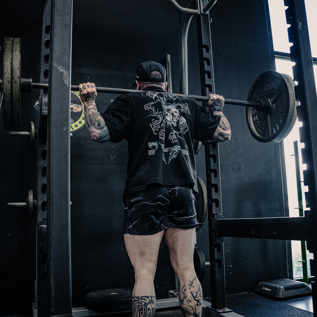 "DEATH" MID THIGH CUT SHORTS