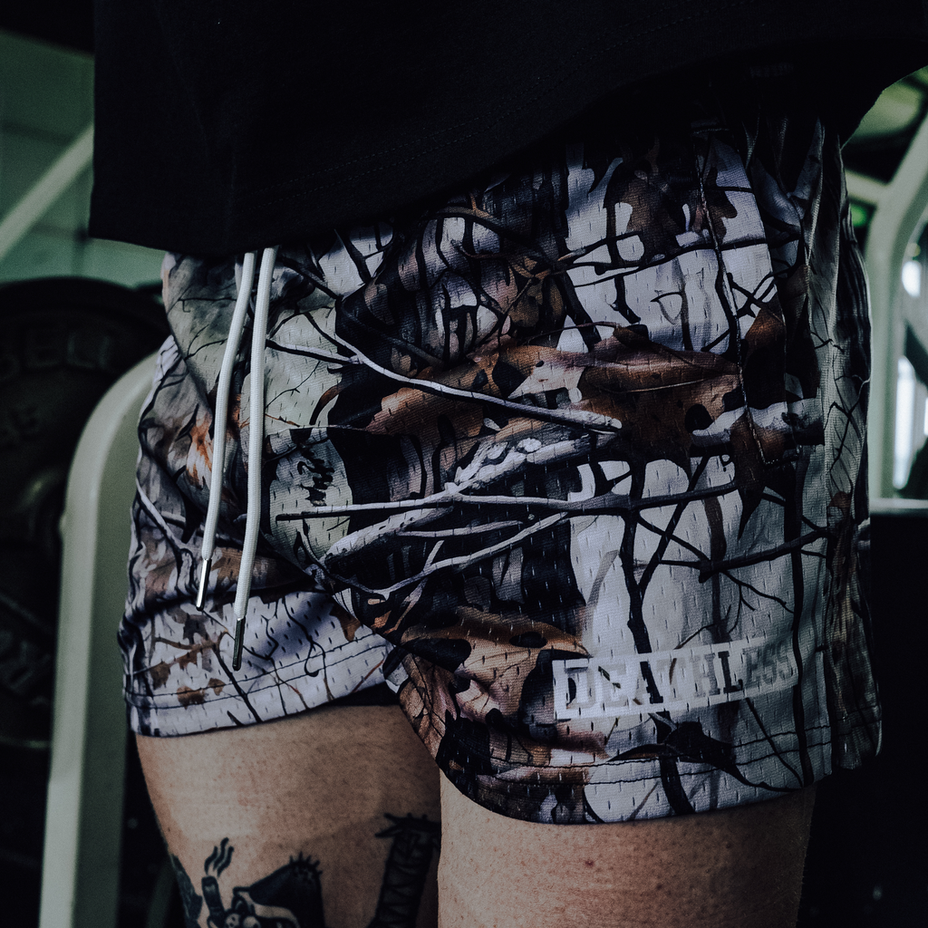 "FOREST CAMO" MID THIGH CUT SHORTS