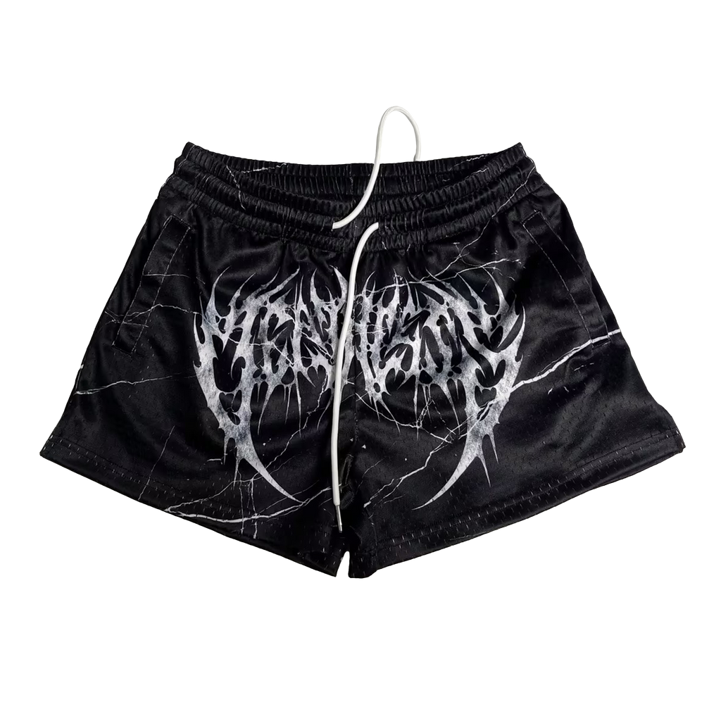 "DEATH" MID THIGH CUT SHORTS