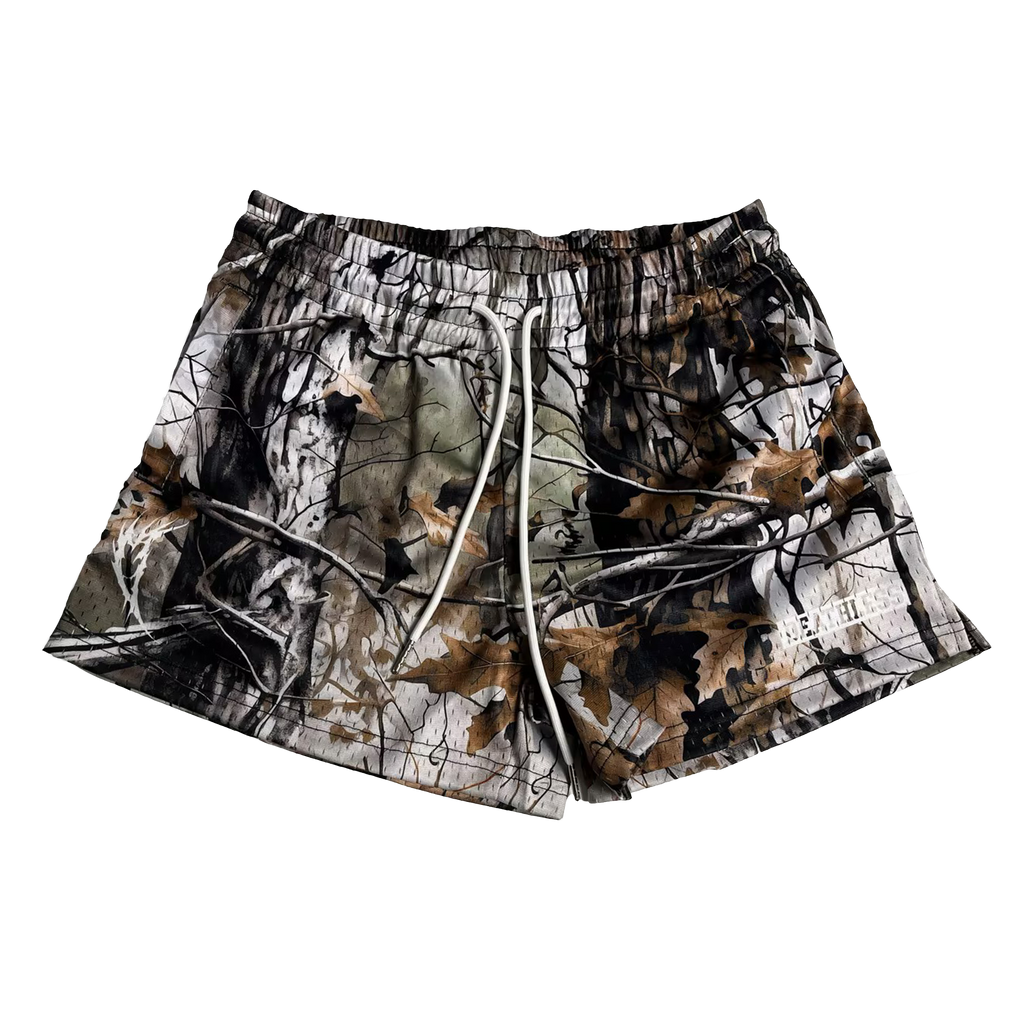 "FOREST CAMO" MID THIGH CUT SHORTS